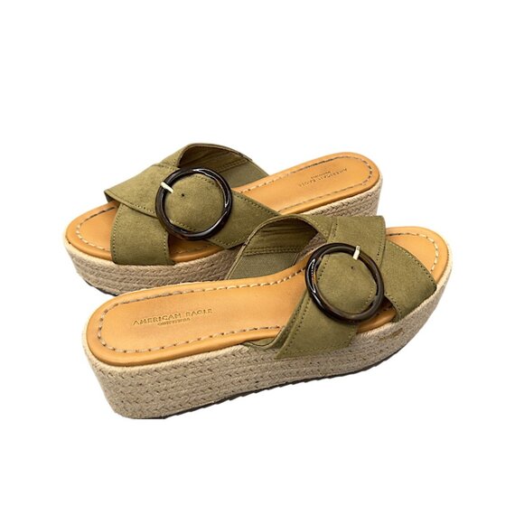 American Eagle Espadrille Platform Sandals Olive Green Buckle Women’s Size 7 - Picture 1 of 10